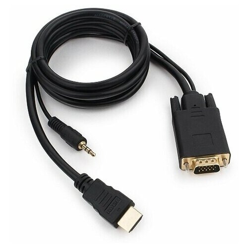 Кабель HDMI-VGA Cablexpert A-HDMI-VGA-03-6, 19M/15M + 3.5Jack, 1.8м, черный, позол.разъемы, пакет кабель gembird cablexpert hdmi vga 19m 15m 3 5jack 1 8m black a hdmi vga 03 6