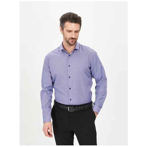 фото Рубашка мужская длинный рукав greg 213/139/4517/z/1, полуприталенный силуэт / regular fit, цвет голубой, рост 174-184, размер ворота 43