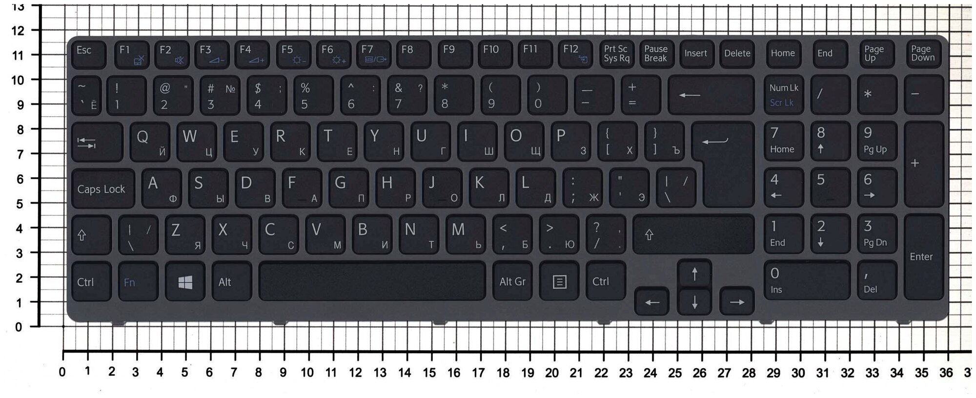 Клавиатура для ноутбука Sony Vaio SVE1511C1RSI черная с серой рамкой