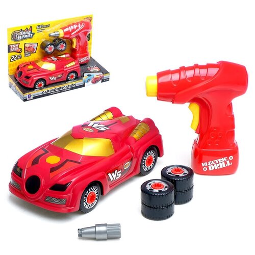 Конструктор винтовой «Спорткар» с электрическим шуруповёртом, 22 детали