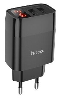 Зарядное устройство HOCO C86A Illustrious 2*USB, 2.4A, черный, с дисплеем
