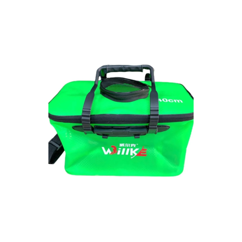 Водонепроницаемое складное сумка-ведро с крышкой / кан рыболовный с сеткой, 40 см, зеленый
