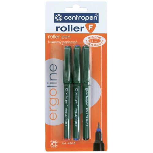 Ручки-роллеры 3 цвета CENTROPEN, корпус зеленый, узел 0,5 мм, линия письма 0,3 мм, 4615/3, 3 4615 0302