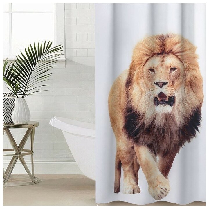 фото Штора для ванной "Лев", с люверсами 180х180 см, полиэстер 7087781
