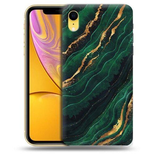 Дизайнерский силиконовый чехол для Айфон XR / Iphone Xr Мрамор зеленое золото дизайнерский горизонтальный чехол книжка для айфон xr iphone xr цветы