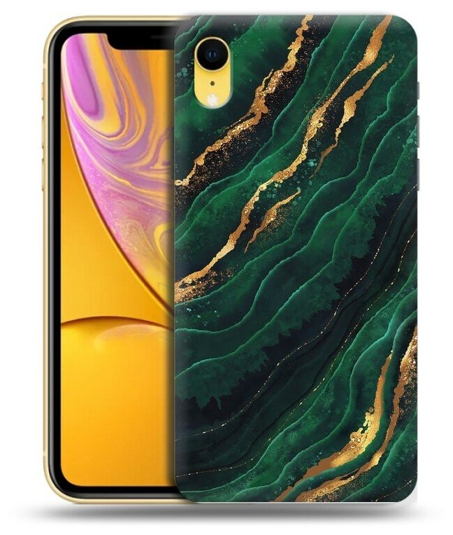Дизайнерский силиконовый чехол для Айфон XR / Iphone Xr Мрамор зеленое золото
