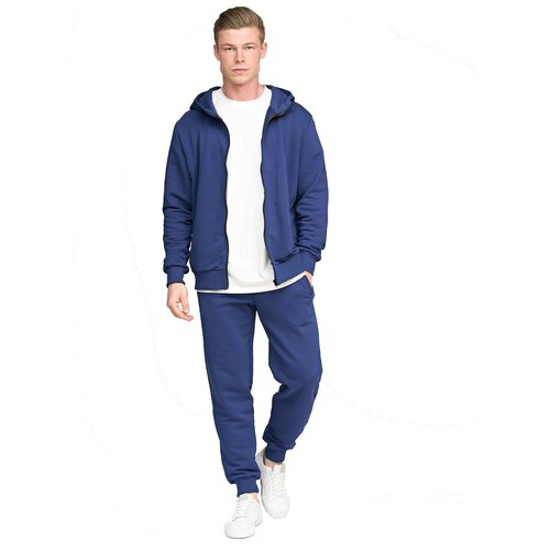 Костюм спортивный мужской на молнии с карманами без начеса, с худи и брюками, трикотажный, рост 170-176