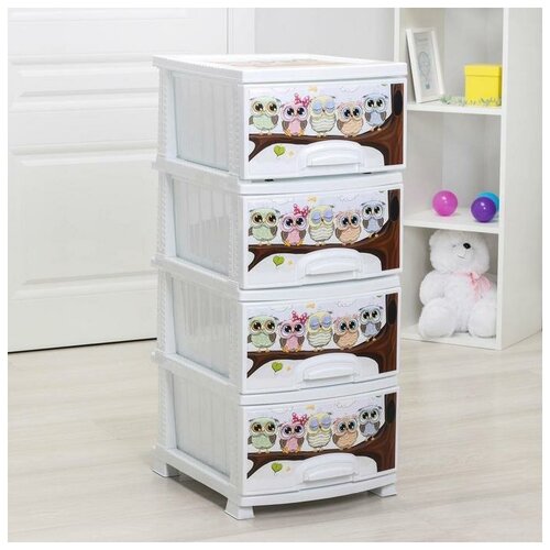 Комод 4-х секционный Совушки, цвет белый