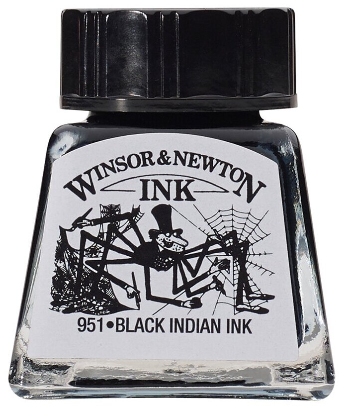 Тушь Winsor&Newton для рисования, черный, стекл. флакон 14мл