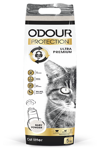 Наполнитель ODOUR Protection комкующийся, 5кг, с ароматом детской присыпки - фотография № 1