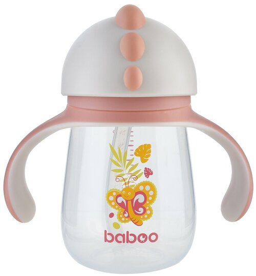 Поильник с трубочкой baboo Butterfly, 260 мл розовый