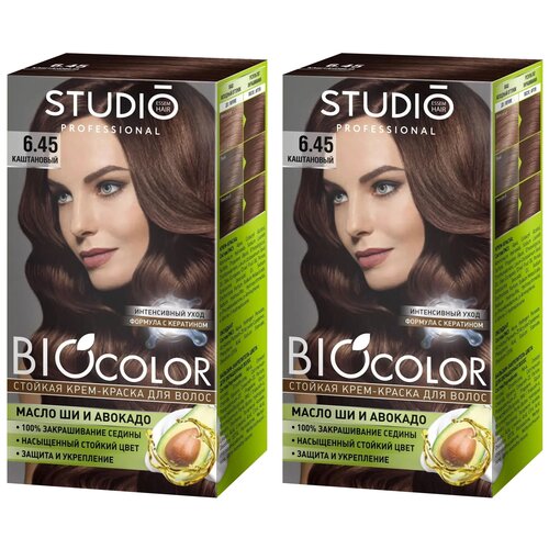 Essem Hair Studio Professional BioColor стойкая крем-краска для волос 2 шт, 6.45 каштановый, 115 мл