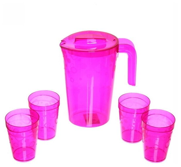 Набор питьевой 5 предметов «Люмици»: кувшин 18л; 4 стакана 03л розовый прозрачный