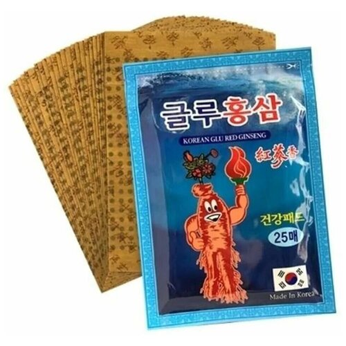 Лечебный пластырь с глюкозамином и красным женьшенем Korean Glu Red Ginseng Greenon 25 шт