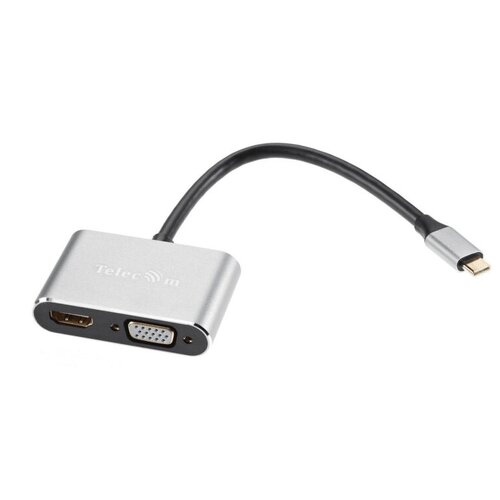 Кабель USB3.1 TypeCm - HDMI+USB3.0+PD+VGA Alum Grey 4K, Telecom док станция usb type c telecom tuc055