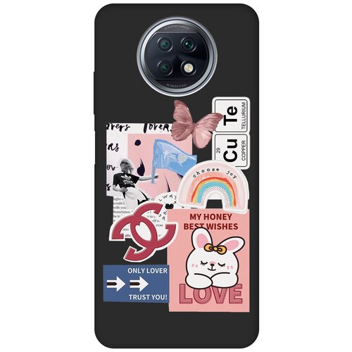 Матовый чехол Cute Stickers для Xiaomi Redmi Note 9T / Сяоми Редми Ноут 9Т с 3D эффектом черный матовый чехол cute stickers для xiaomi redmi 7 сяоми редми 7 с 3d эффектом черный