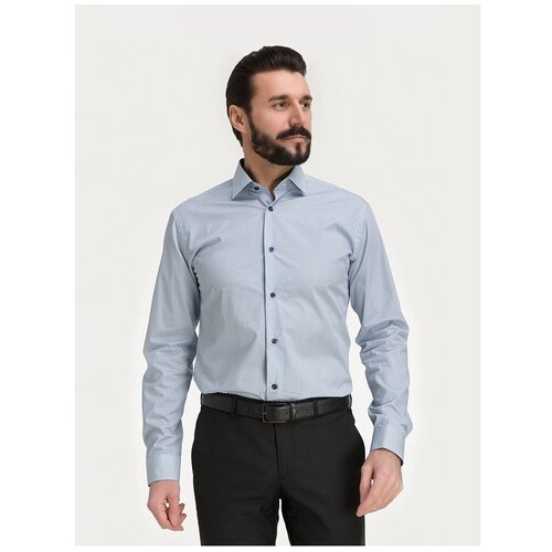 фото Рубашка мужская длинный рукав greg 123/131/8834/z/1p_gb, полуприталенный силуэт / regular fit, цвет голубой, рост 174-184, размер ворота 44