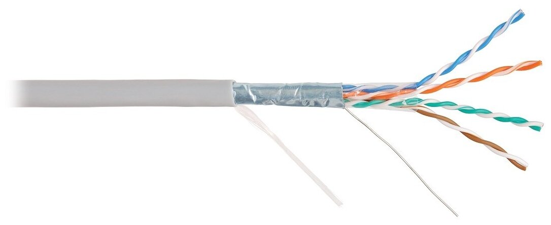 Кабель витая пара F/UTP 5e кат. 4 пары NIKOLAN NKL 4200A-GY 24AWG(0.50 мм), медь, одножильный (solid), внутренний, PVC, нг(A), серый, уп/305м