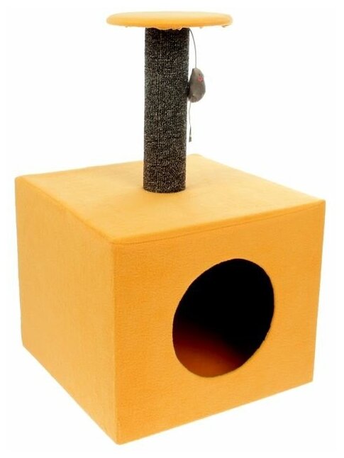 Когтеточка "Столбик" куб с площадкой 35х30х85 см микс цветов - фотография № 1