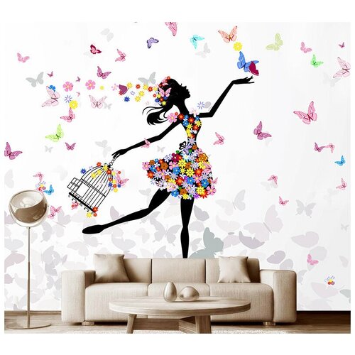 Фотообои на стену Модный Дом Девочка с бабочками 300x250 см (ШxВ)