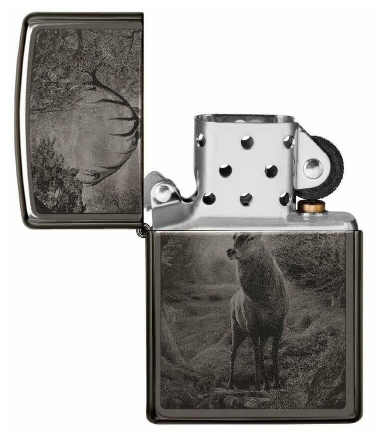 Оригинальная бензиновая зажигалка ZIPPO Classic 49059 Deer Design с покрытием Black Ice® - Олень