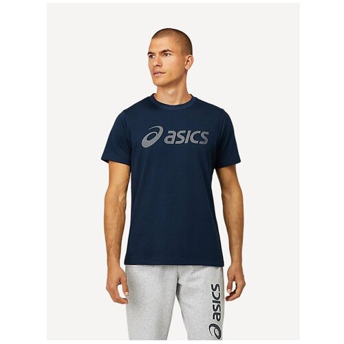 Футболка  для фитнеса ASICS Big Logo Tee, силуэт свободный, влагоотводящий материал, размер L, синий