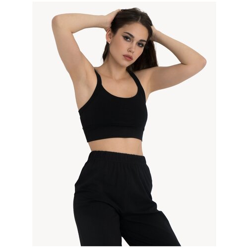 Кроп топ женский Mon Plaisir вечерний топик на бретелях, хлопок, арт. 118030206, черный, размер 44