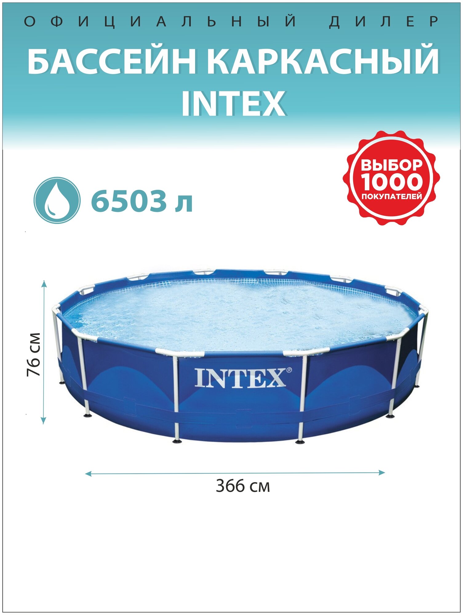 Бассейн каркасный Metal Frame Pool, круглый, 366 х 76 см, от 6 лет, 28210NP INTEX - фотография № 2