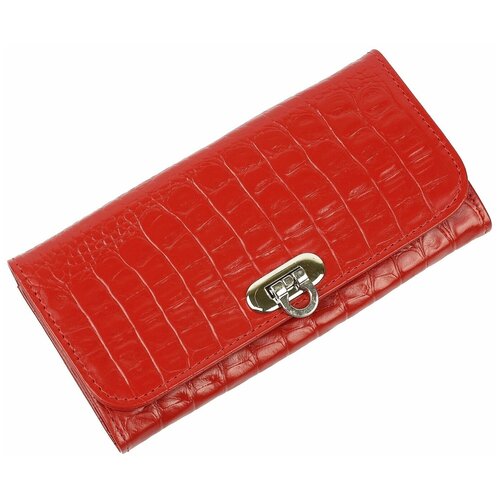 фото Кошелек женский из натуральной кожи, маленький бумажник для денег, портмоне на каждый день красный 01-пр403-63 кроко