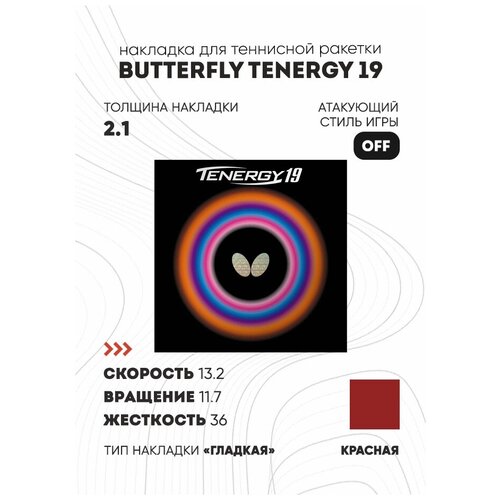 Накладка Butterfly Tenergy 19 цвет красный, толщина 2.1