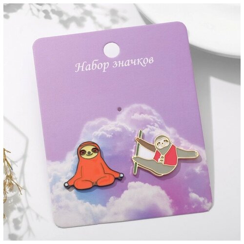 фото Набор значков (2шт) "ленивцы" спортивные, цветной в золоте recom