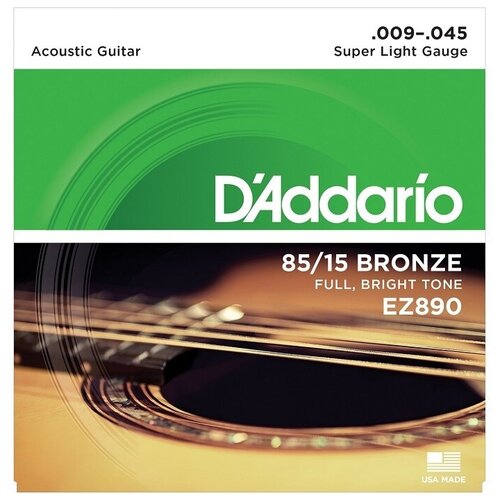 EZ890 AMERICAN BRONZE 85/15 Струны для акустической гитары Super Light 9-45 D`Addario