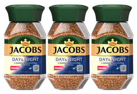 Кофе растворимый Jacobs Day&Night декофеинизированный сублимированный стеклянная банка