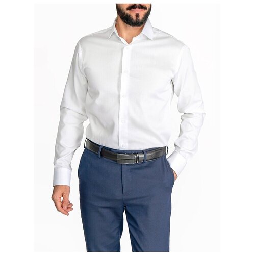 фото Рубашка мужская длинный рукав greg 101/191/2189/z_gb, полуприталенный силуэт / regular fit, цвет белый, рост 174-184, размер ворота 44