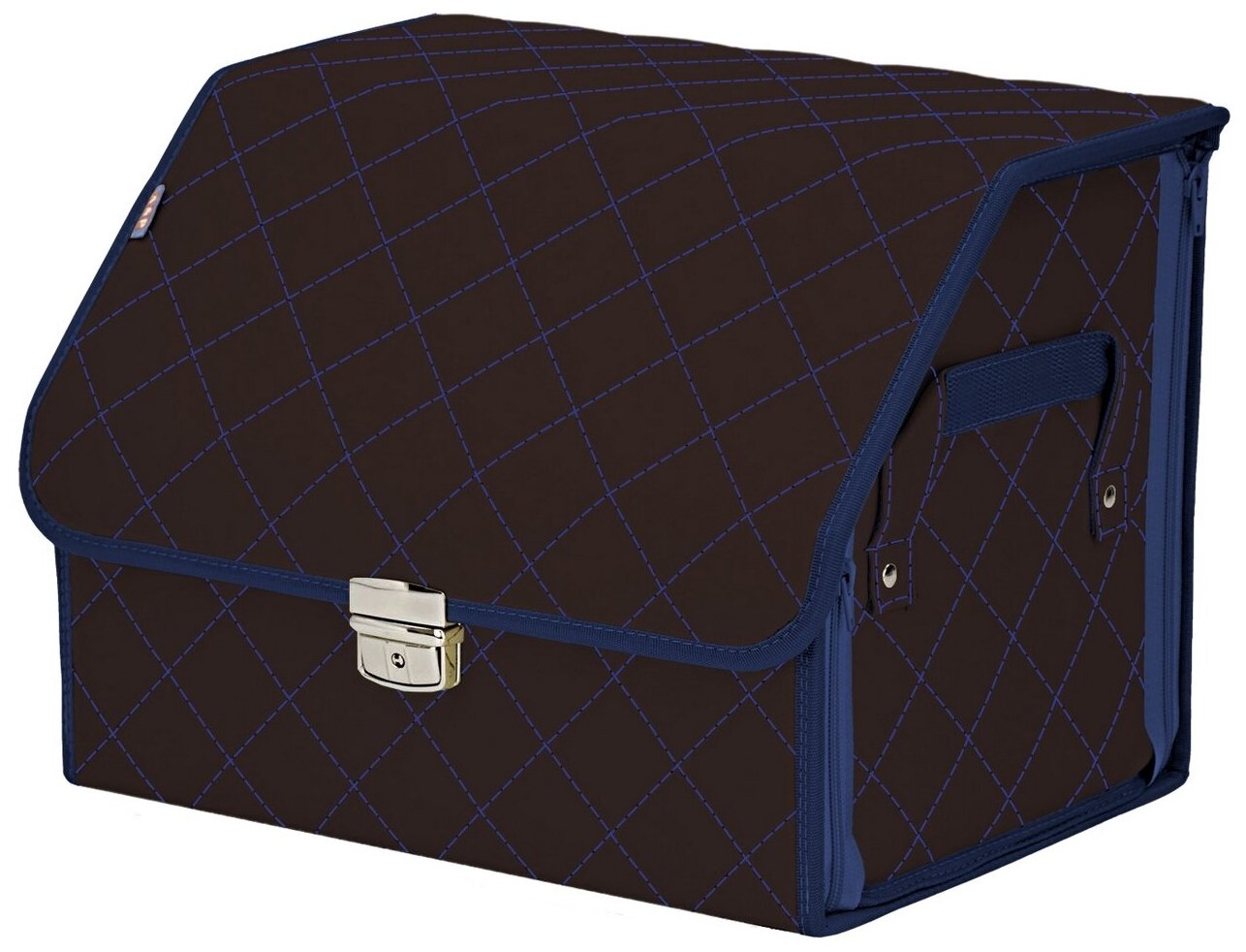 Органайзер-саквояж в багажник "Союз Премиум" (размер M). Цвет: коричневый с синей прострочкой Ромб.