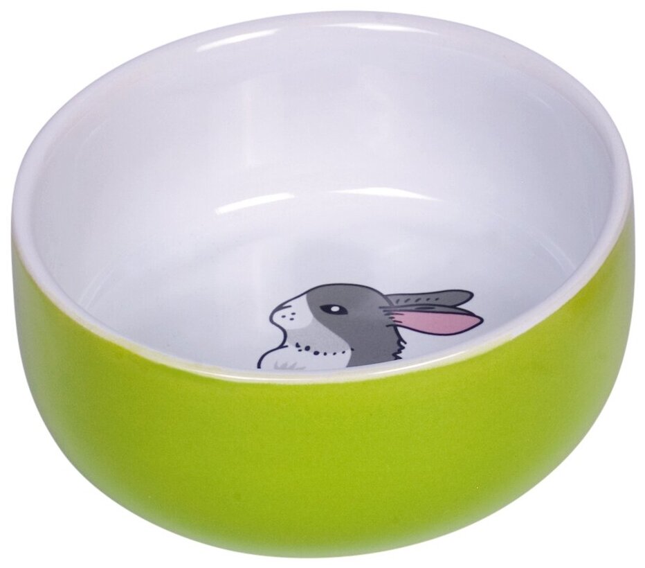 Миска для грызунов керамическая Nobby Rabbit с рисунком Кролика белая/салатовая 200 мл (1 шт) - фотография № 2