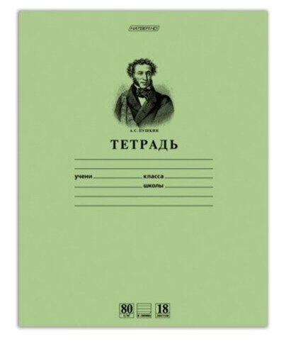 Тетрадь 18 л, HATBER HD, линия, обложка тонированный офсет, блок 80 г/м2, "ПУШКИН", 18Т5A2_07641, T099476