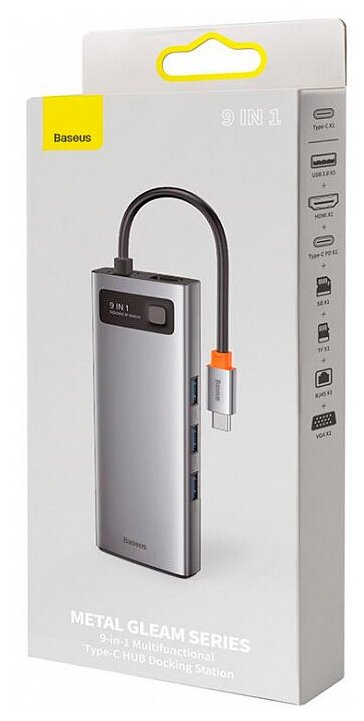 USB-C хаб Baseus 9-in-1 Multifunctional HUB PD 100W SDMicro SD 3USB1USB-C1HDMI 4K 30HzVGA1Ethernet тёмно-серый CAHUB-CU0G