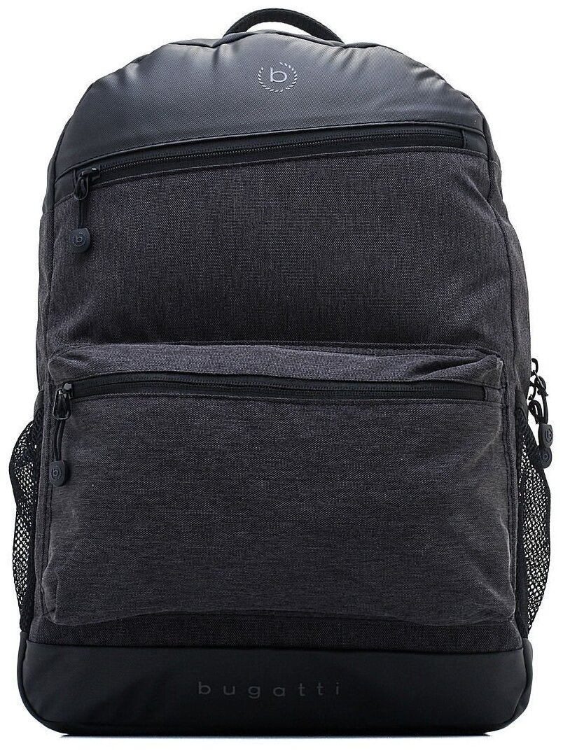 Городской рюкзак BUGATTI Universum с отделением для ноутбука 15', мужской, женский, графитовый, полиэстер меланж/тарпаулин, 31х12х44,5 см, 16 л