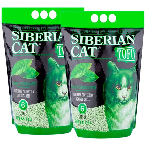 Сибирская кошка тофу наполнитель комкующийся для туалета кошек с ароматом зеленого чая (6 л + 6 л)
