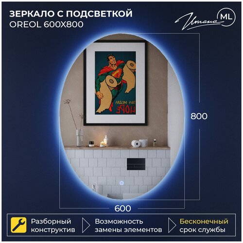 Зеркало с подсветкой Итана Oreol 600х32х800, овальное