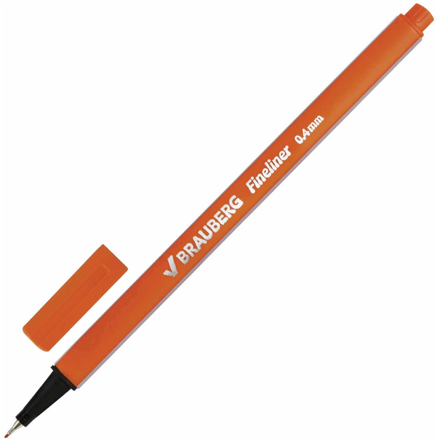Ручка капиллярная (линер) BRAUBERG "Aero", оранжевая, трехгранная, металлический наконечник, линия письма 0,4 мм, 142249 - 12 шт.