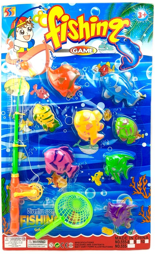 Игровой набор для ванной рыбалка Fishing, 10 предметов, удочка, 8 рыбок, сачок, игрушка для купания, 57х35 см