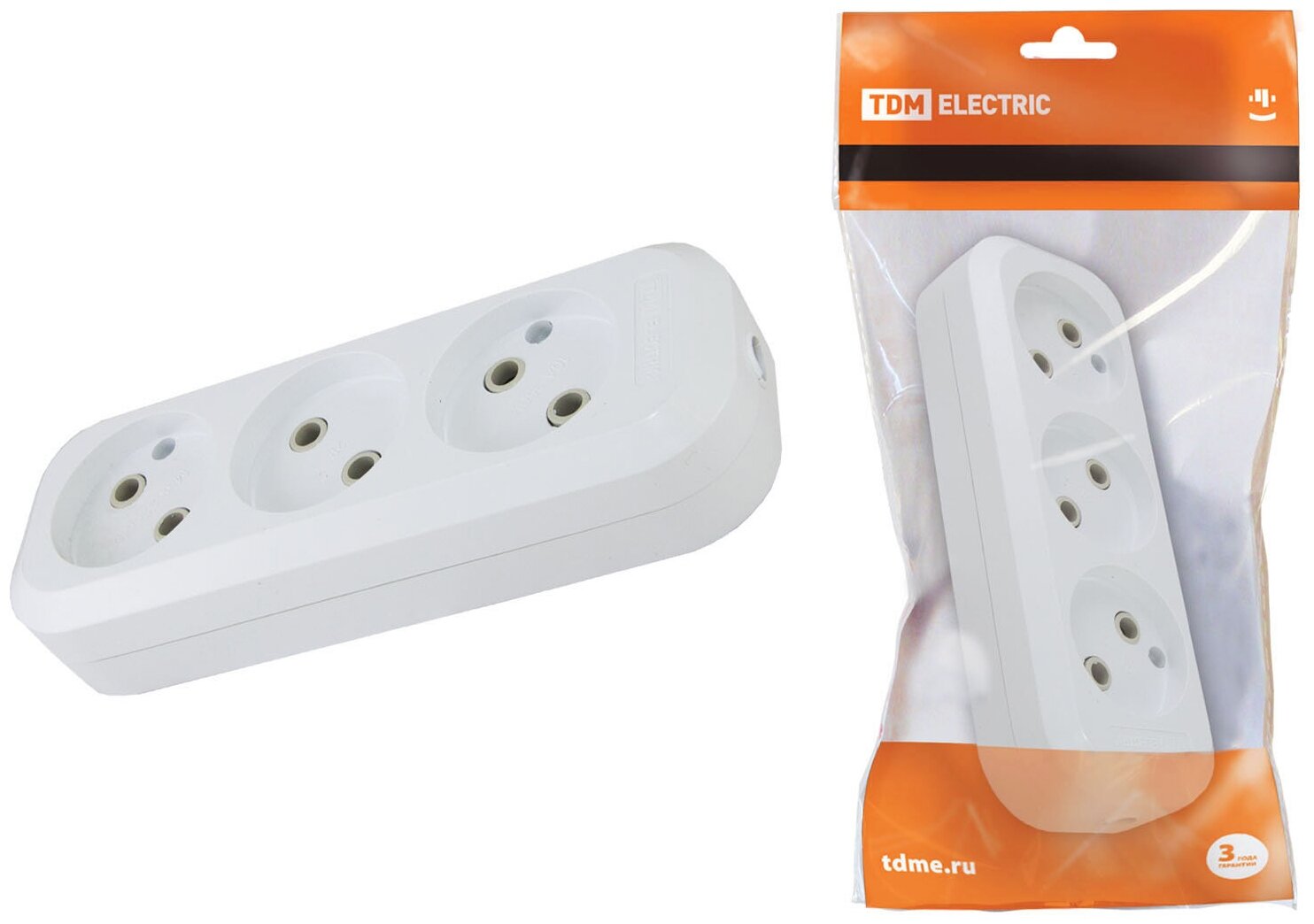 фото TDM Electric Колодка розеточная 3 гнезда 2П б/з 10А 250В белая