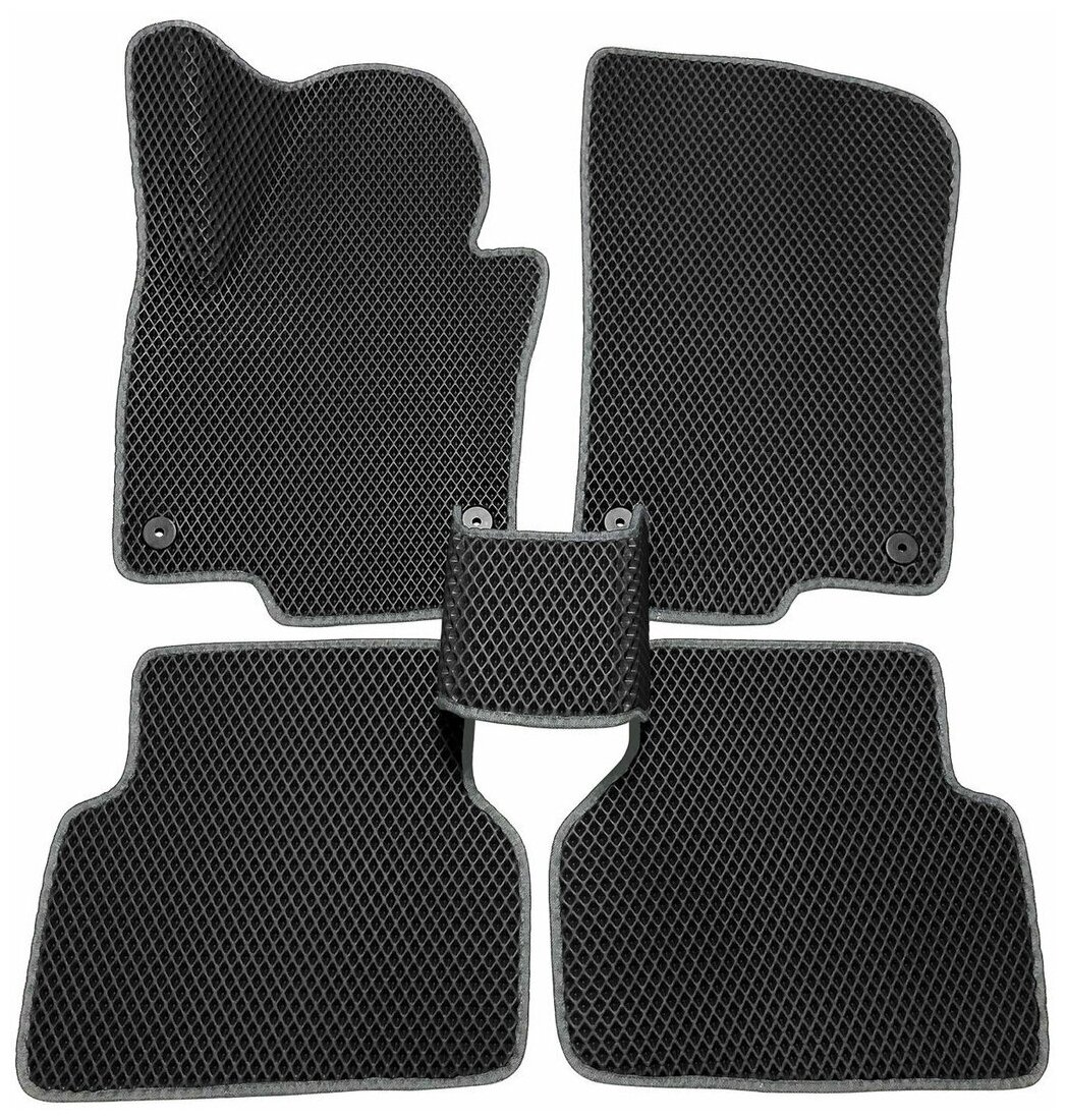 фото Автомобильные EVA коврики на салон автомобиля RENAULT DUSTER рейстайлинг 2015-2020 г. в. с 3Д лапой, черный ромб с серым кантом