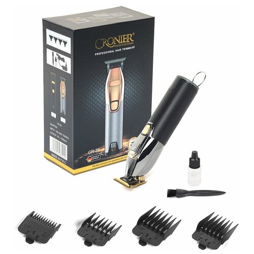 Машинка для стрижки волос Cronier Professional CR-35 Триммер для стрижки бороды и усов 4 насадки черный 196700₽