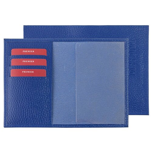 фото Обложка для паспорта из натуральной кожи, футляр на паспорт, чехол на удостоверение женский синий cro-o-85-329 premier+urb