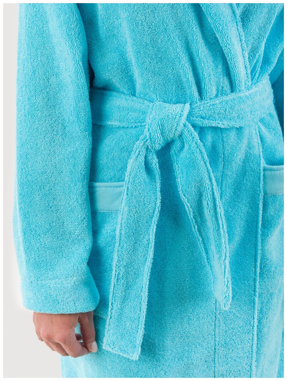 Халат махровый женский с капюшоном BIO-TEXTILES односторонний 44-46 голубой домашний банный для беременных больших размеров в роддом подарок гостиницу - фотография № 4