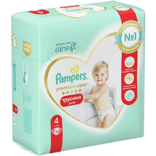 Pampers Premium Care Трусики Размер 4, 22 Трусиков, 9кг-15кг