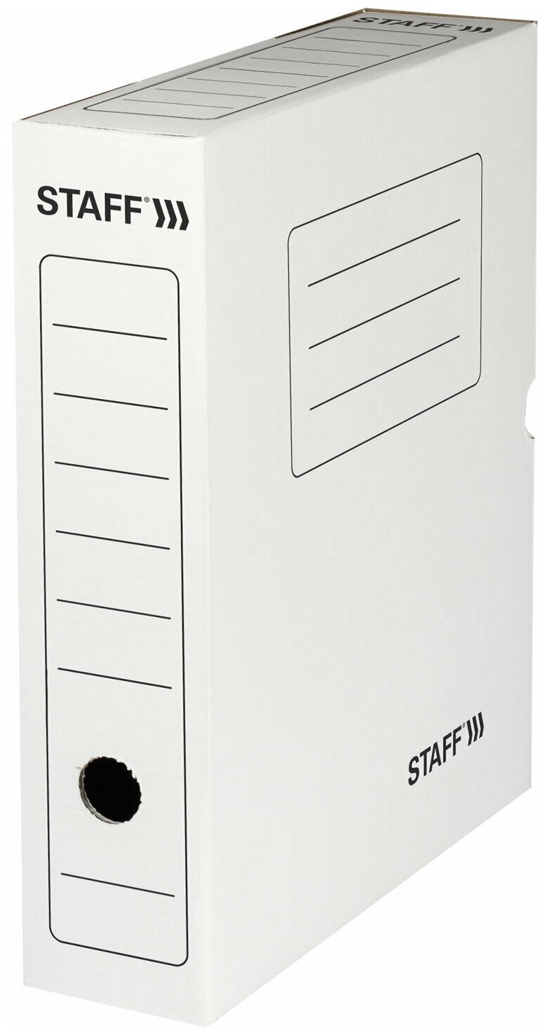 Короб архивный с клапаном А4 (260х325 мм), 75 мм, до 700 листов, микрогофрокартон, белый, STAFF, 128858